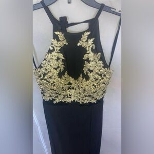 Elegant Black Dress with Gold Embroidery